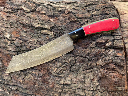 Hand Forged Damascus Steel Kitchen Cleaver Knife – Custom Cutting & Chopping Wood Handle