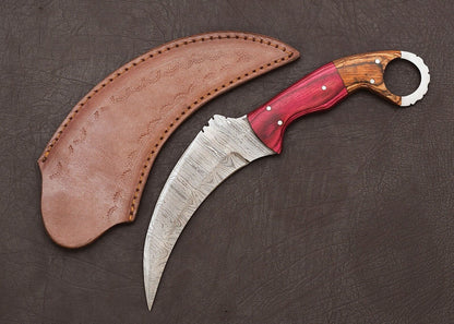 Damascus Karambit Knife Best Karambit Damascus Steel Hunting Knife with Wood Handle