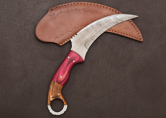 Damascus Karambit Knife Best Karambit Damascus Steel Hunting Knife with Wood Handle