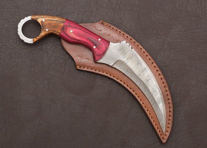 Damascus Karambit Knife Best Karambit Damascus Steel Hunting Knife with Wood Handle