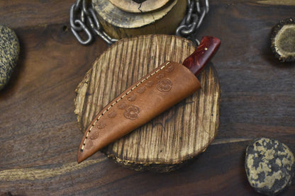 7" Hand Forged Damascus Skinner Knife with Corian Handle – Raindrop Pattern Outdoor Gift