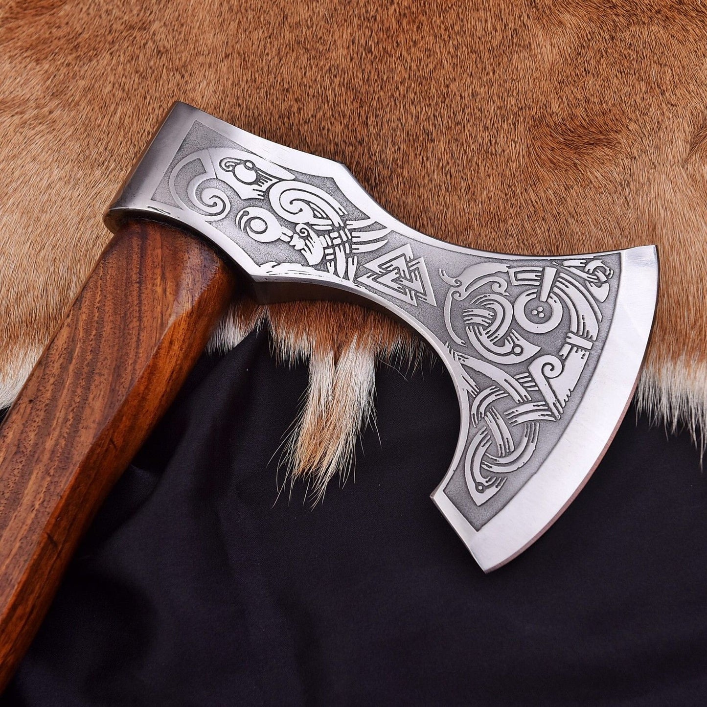 19.5 Inch Viking Hand Forged 1095 High Carbon Steel Combat Axe with Exotic Wood Handle