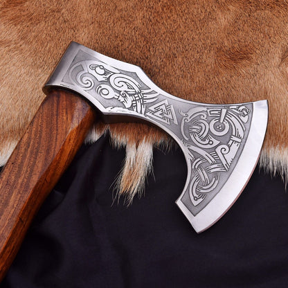 19.5 Inch Viking Hand Forged 1095 High Carbon Steel Combat Axe with Exotic Wood Handle