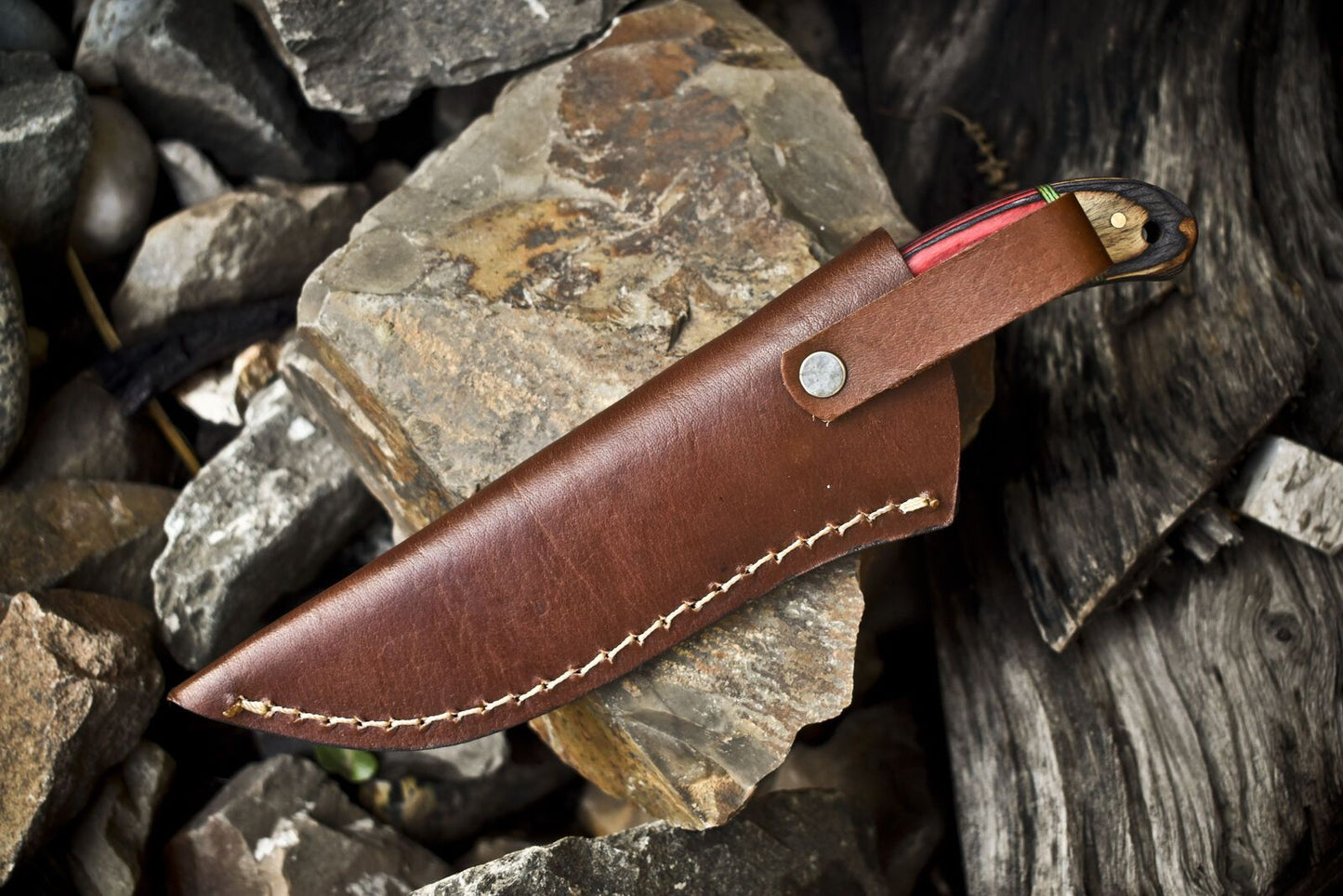 Twist Damascus Skinner Knife with Hardwood Handle – 8.5" Hand Forged EDC Hunting Knife