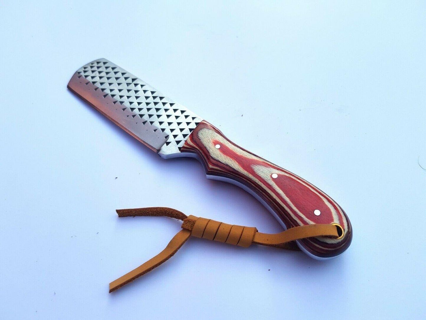 Handmade Bull Cutter Knife With Pakka Wood Handle & Leather Sheath Custom Bull Cutter Knife