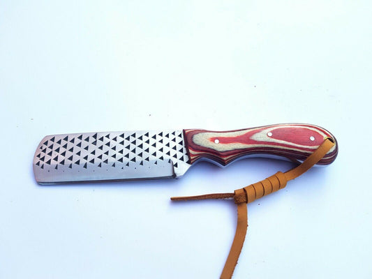 Handmade Bull Cutter Knife With Pakka Wood Handle & Leather Sheath Custom Bull Cutter Knife