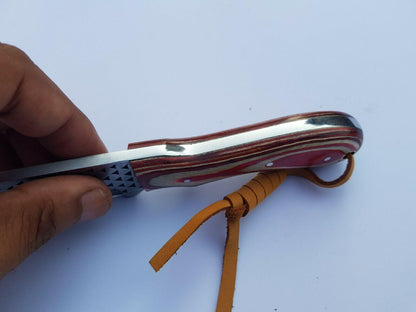 Handmade Bull Cutter Knife With Pakka Wood Handle & Leather Sheath Custom Bull Cutter Knife