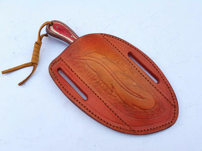 Handmade Bull Cutter Knife With Pakka Wood Handle & Leather Sheath Custom Bull Cutter Knife