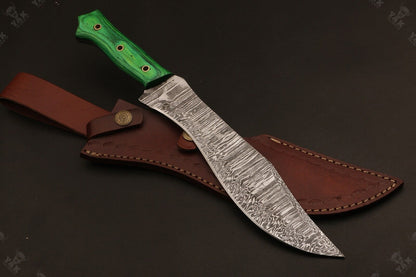 13 Inch Custom Damascus Steel Bowie Hunting Knife with Wood Handle by Heritage Forge