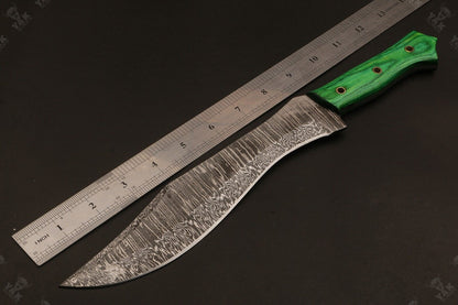 13 Inch Custom Damascus Steel Bowie Hunting Knife with Wood Handle by Heritage Forge
