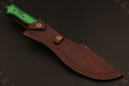 13 Inch Custom Damascus Steel Bowie Hunting Knife with Wood Handle by Heritage Forge