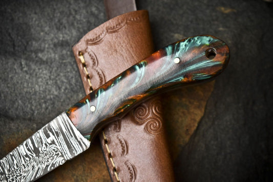 Compact Twist Damascus Skinner Knife with Micarta Handle Razor Sharp for Outdoor Use