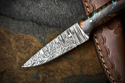 Compact Twist Damascus Skinner Knife with Micarta Handle Razor Sharp for Outdoor Use