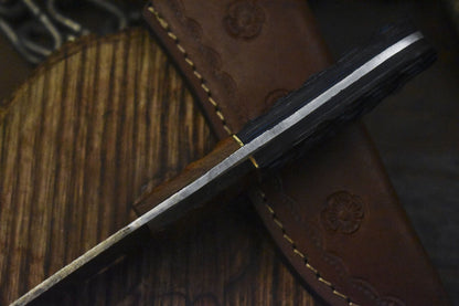 8" Handmade Twist Damascus Skinner Knife with Hardwood Handle and Survival Design