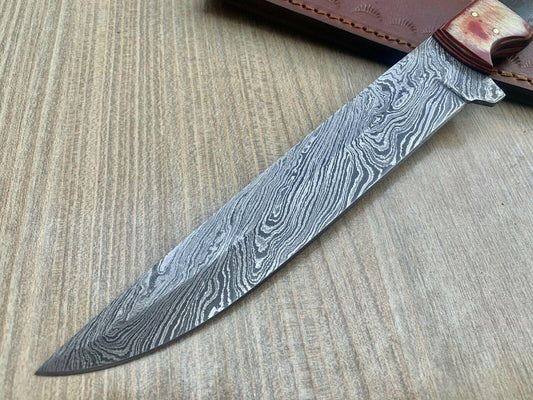 12.5" Custom Handmade Damascus Steel Full Tang Fillet Knife with Wood Handle
