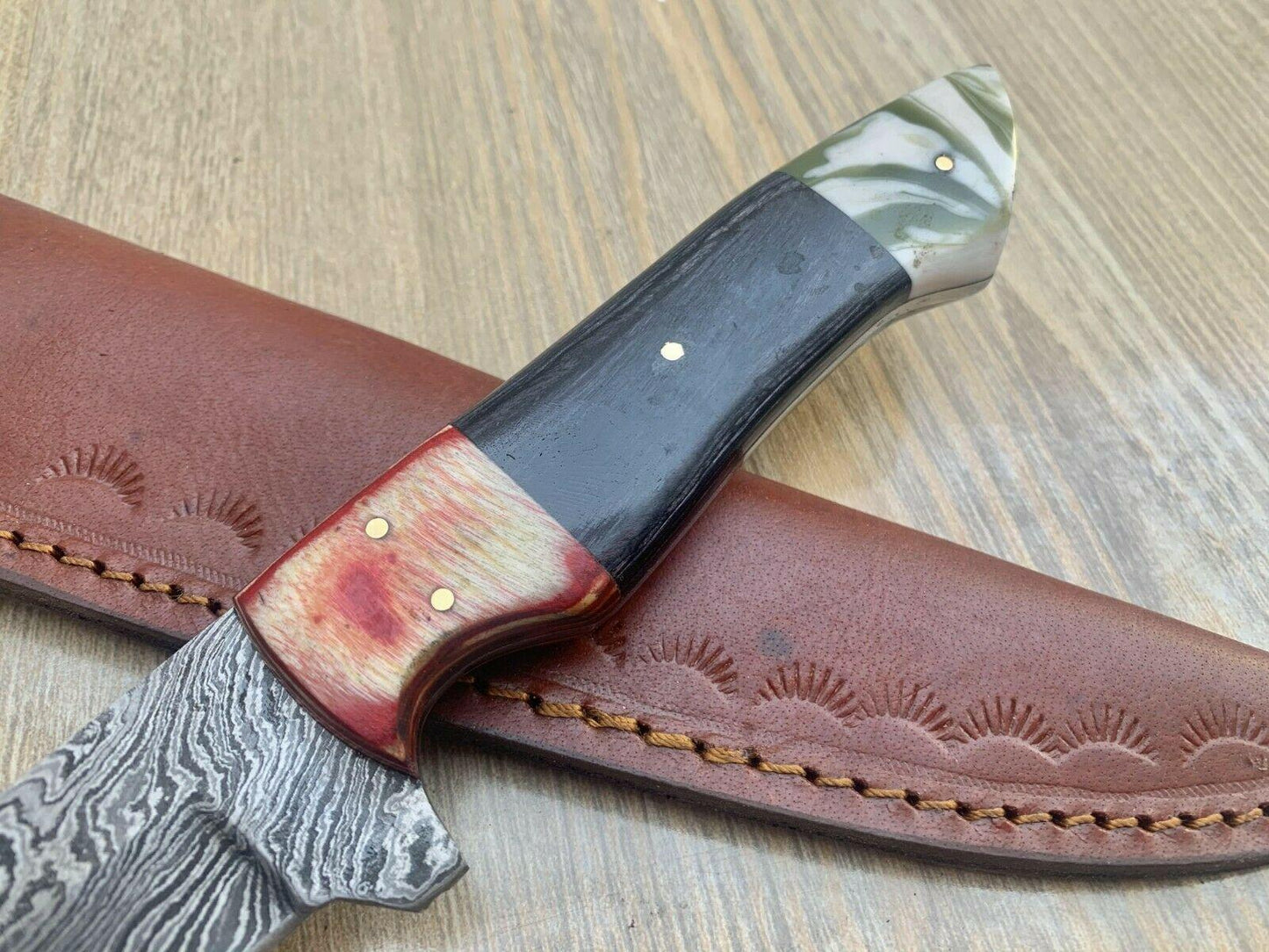 12.5" Custom Handmade Damascus Steel Full Tang Fillet Knife with Wood Handle