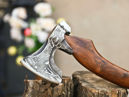 Custom Hand Made Viking Camping Axe – 18” Carbon Steel Blade with Wooden Handle