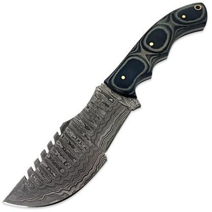 Handmade Damascus Steel Tracker Knife EDC – Full Tang Hunting, Camping & Survival Knife with Micarta Handle and Premium Leather Sheath