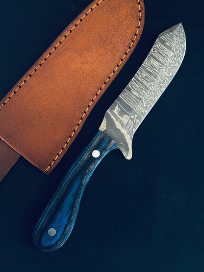 9" Best Damascus Steel Bull Cutter Knife Handmade Bull Cutter Knife with Wood Handle