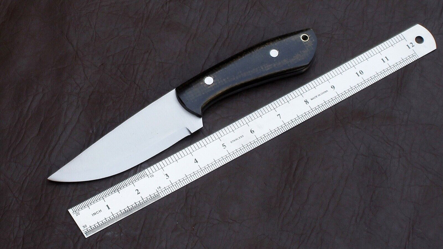 Custom Hand Forged D2 Tool Steel Skinner Knife | Full Tang Fixed Blade with Leather Sheath