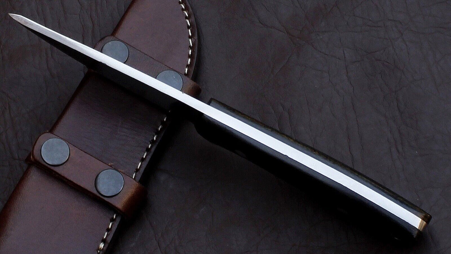 Custom Hand Forged D2 Tool Steel Skinner Knife | Full Tang Fixed Blade with Leather Sheath