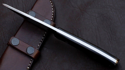 Custom Hand Forged D2 Tool Steel Skinner Knife | Full Tang Fixed Blade with Leather Sheath