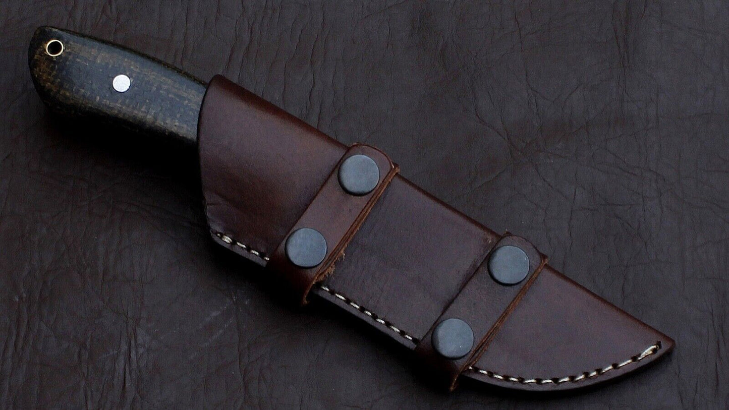 Custom Hand Forged D2 Tool Steel Skinner Knife | Full Tang Fixed Blade with Leather Sheath