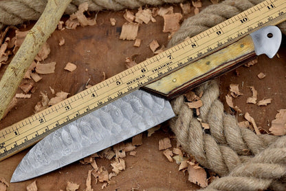 Custom Handmade Forged Damascus Steel Kitchen Chef Knife – 11" Blade with Yellow Handle