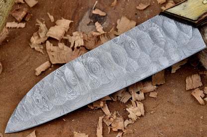 Custom Handmade Forged Damascus Steel Kitchen Chef Knife – 11" Blade with Yellow Handle