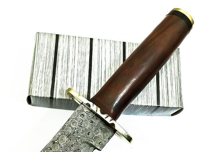 12.5" Handmade Damascus Steel Bowie Hunting Knife – Hardwood Handle, Brass Guard & Sheath