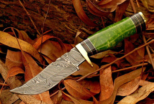 Handmade Damascus Steel Bowie Knife – Resin Handle & Brass Guard (8")