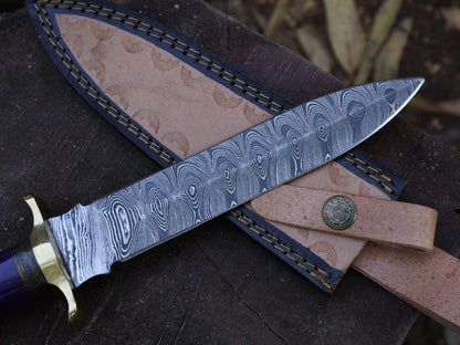 12 Inch Damascus Steel Dagger Knife Resin Hardwood Handle Leather Sheath