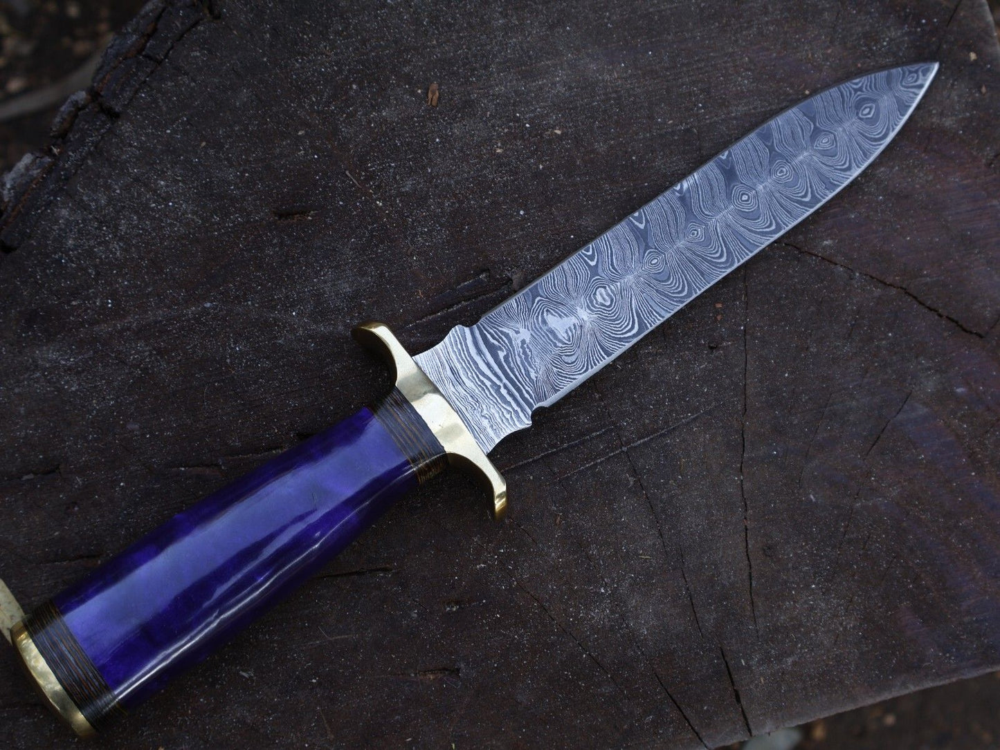 12 Inch Damascus Steel Dagger Knife Resin Hardwood Handle Leather Sheath