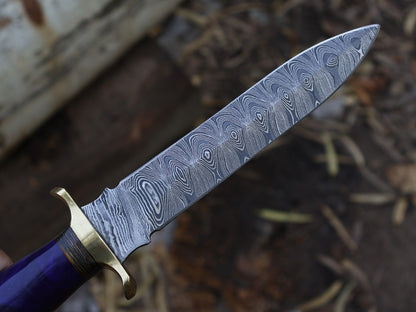 12 Inch Damascus Steel Dagger Knife Resin Hardwood Handle Leather Sheath