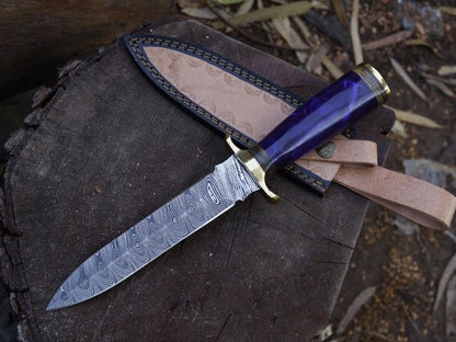 12 Inch Damascus Steel Dagger Knife Resin Hardwood Handle Leather Sheath