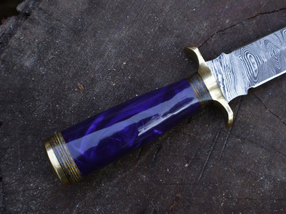 12 Inch Damascus Steel Dagger Knife Resin Hardwood Handle Leather Sheath