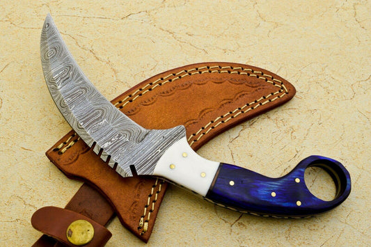 9" Handmade Best Karambit Knife Karambit Damascus Steel Hunting Knife With Wood and Resin Handle