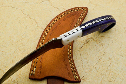 9" Handmade Best Karambit Knife Karambit Damascus Steel Hunting Knife With Wood and Resin Handle