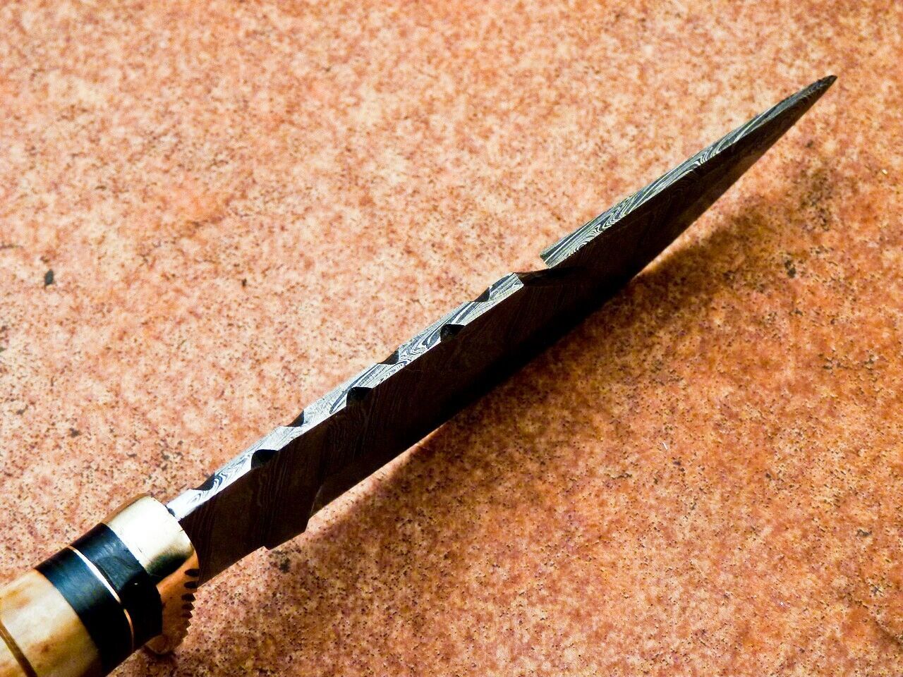 Heritage Forge 10" Damascus Steel Gut Hook Hunting Knife | Burnt Camel Bone Handle