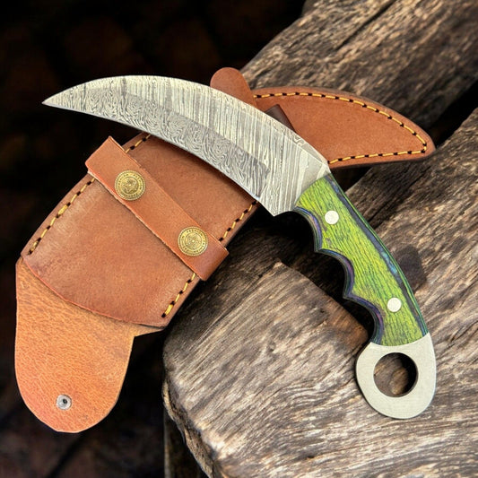 9" Best Damascus Karambit Damascus Steel Karambit Hunting Knife With Wood Handle