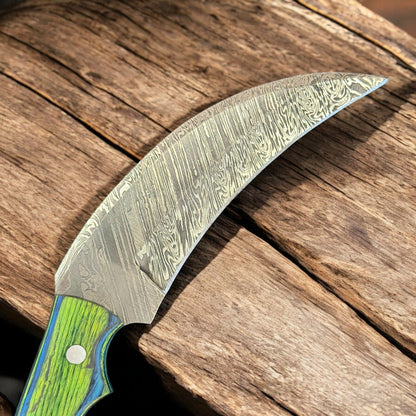 9" Best Damascus Karambit Damascus Steel Karambit Hunting Knife With Wood Handle