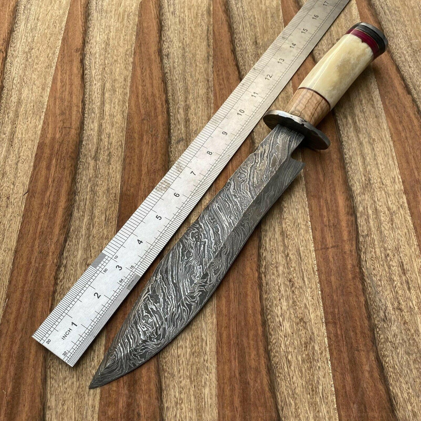 16" Everest Handmade Damascus Steel Bowie Hunting Knife w/Sheath