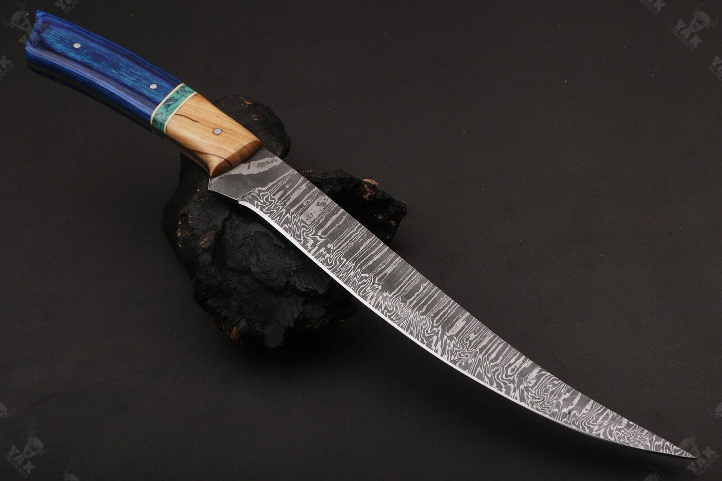 13" Custom Hand Forged Damascus Fillet Knife Handmade Fillet Knives With Leather Sheath