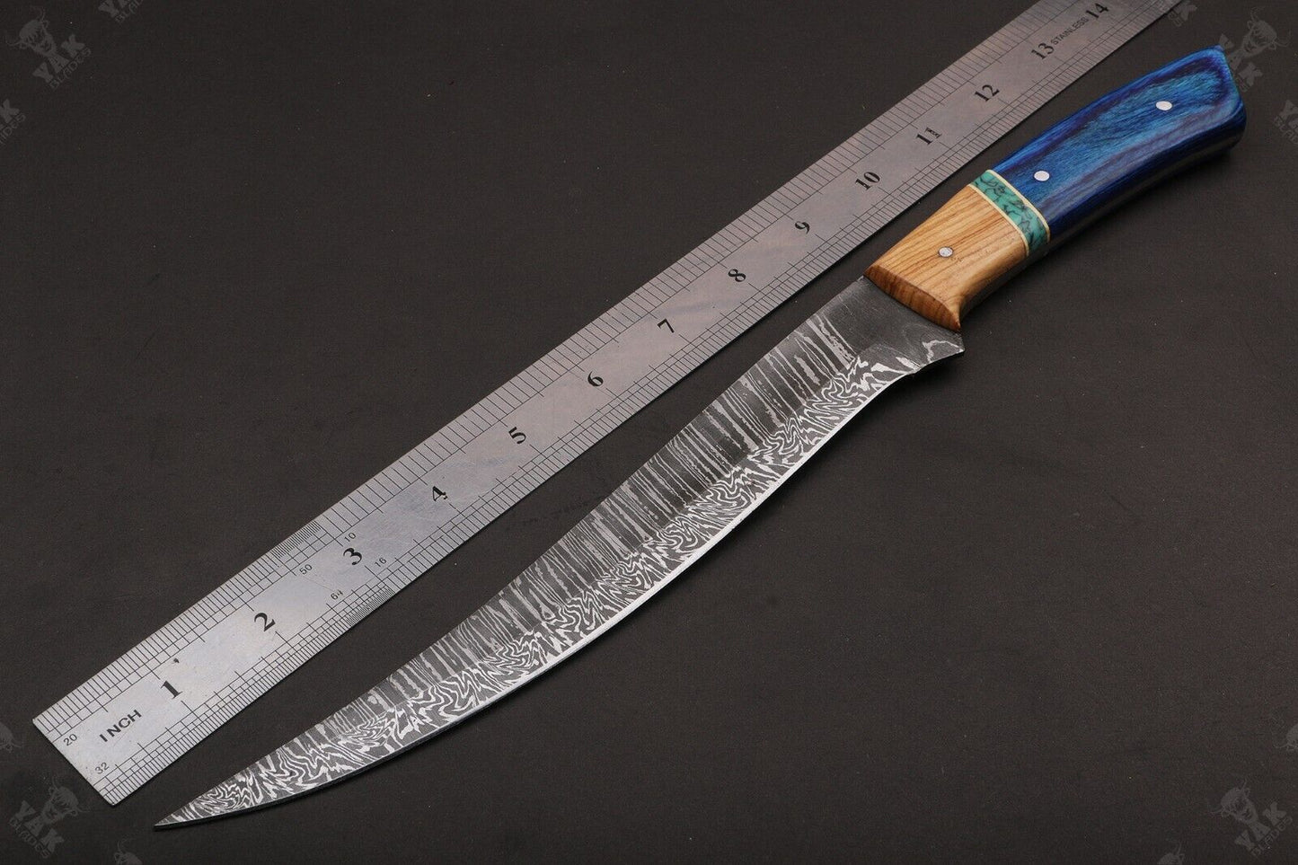 13" Custom Hand Forged Damascus Fillet Knife Handmade Fillet Knives With Leather Sheath