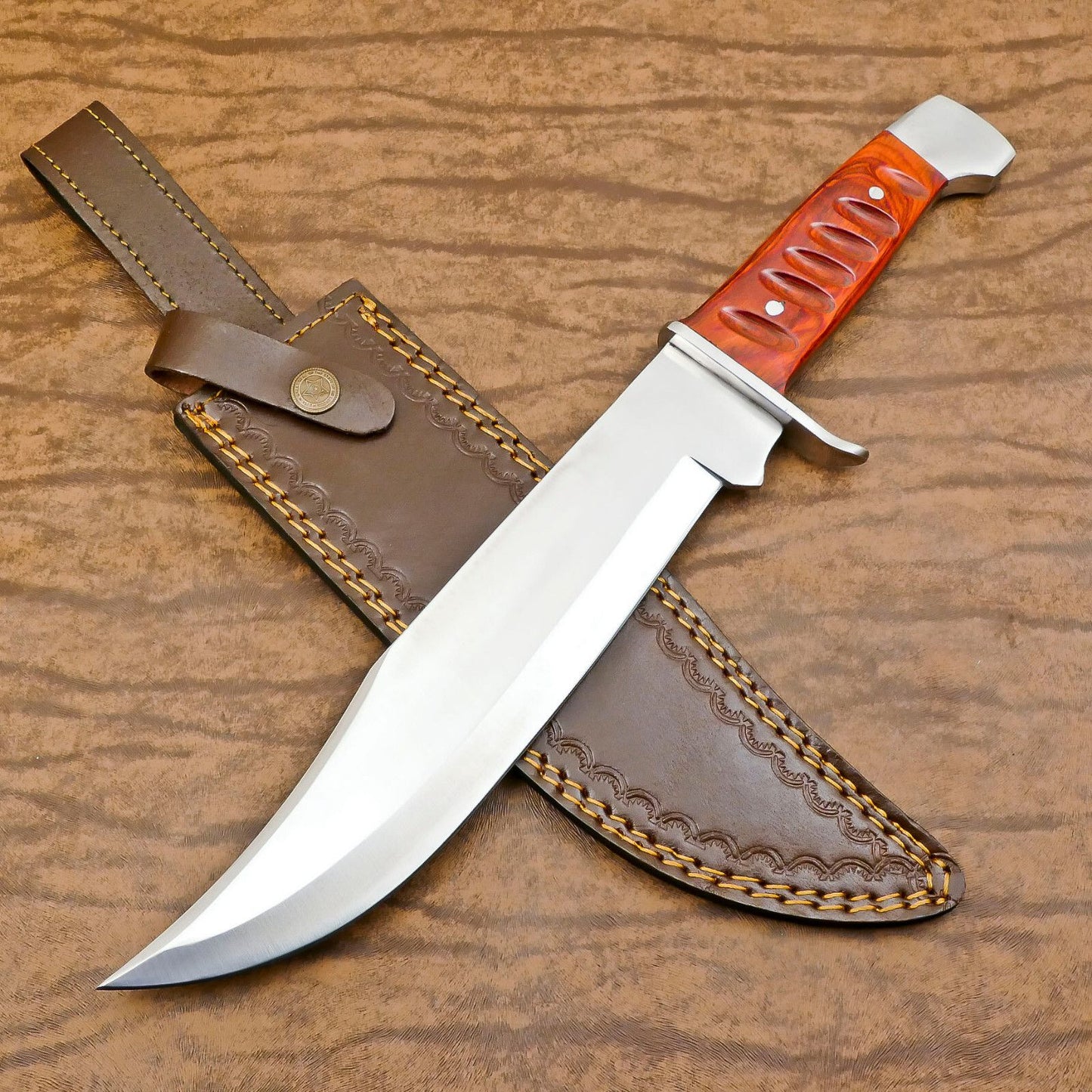 Handmade D2 Huge Bowie Hunting Knife | 12-Inch Blade with Pakka Wood Handle & Leather Sheath