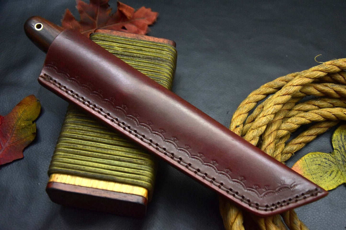 Heritage Forge Damascus Steel Tanto Hunting Knife with Walnut Handle – Full Tang Handmade Blade with Sheath