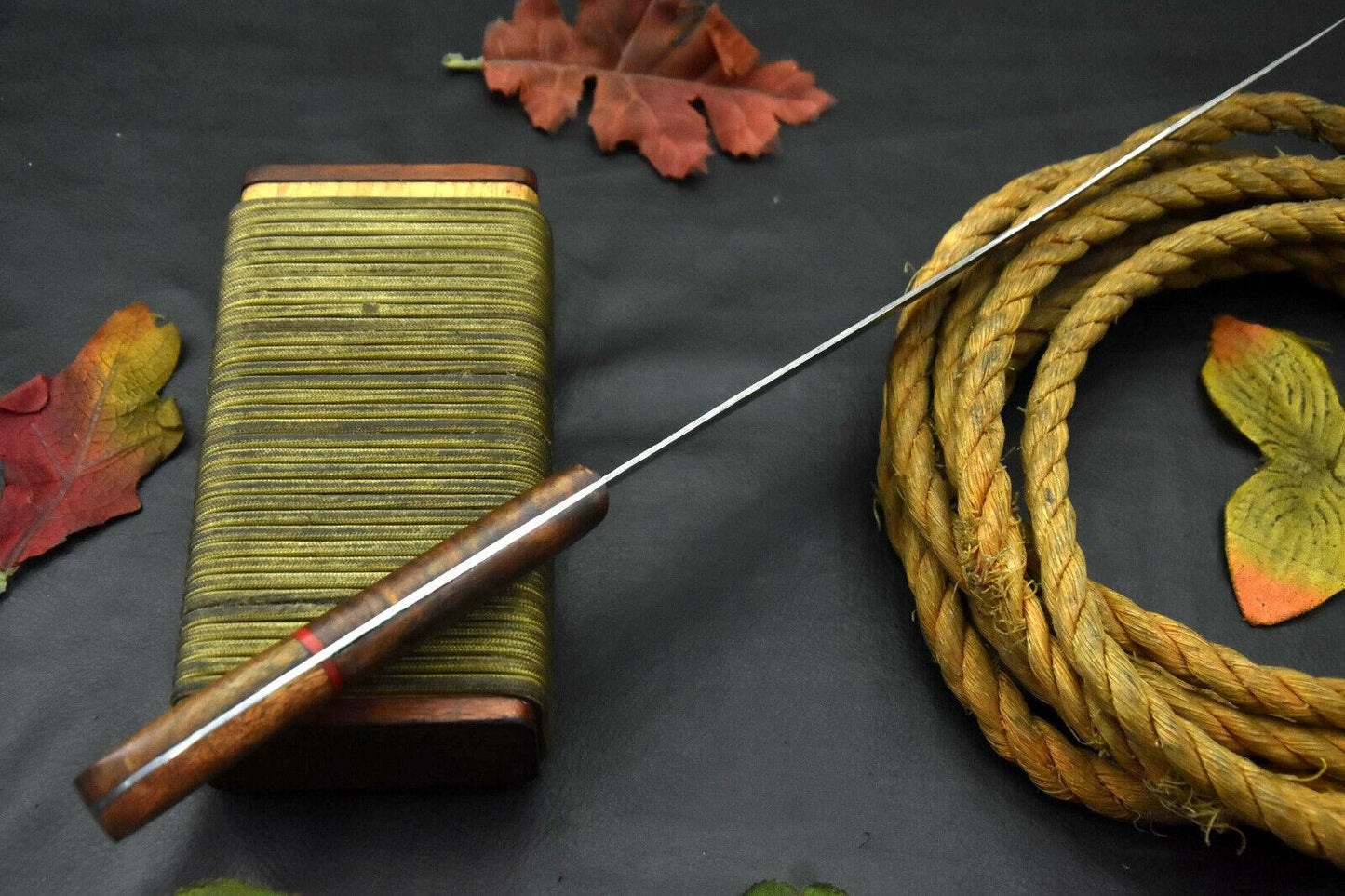 Custom Handmade Damascus Steel Fillet Knife With Walnut Handle & Leather Sheath