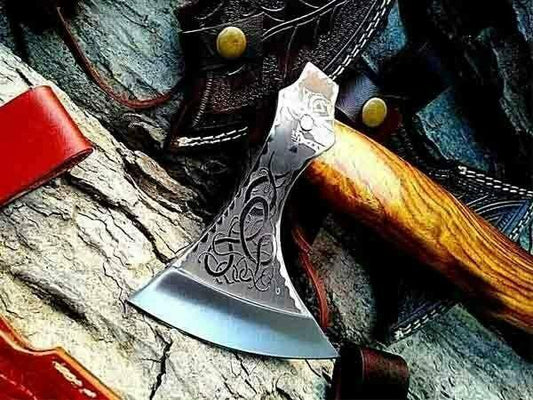 Hand Forged 18" Carbon Steel Viking Axe – Tomahawk, Hatchet & Combat Axe with Free Leather Sheath