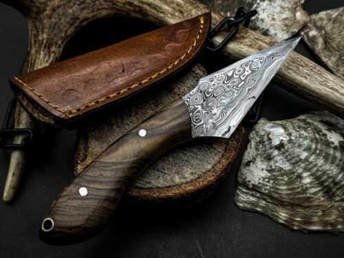 Heritage Forge Handmade Damascus Steel Survival Knife Tiger Wood Handle with Cow Leather Sheath