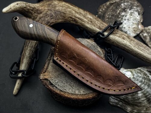 Heritage Forge Handmade Damascus Steel Survival Knife Tiger Wood Handle with Cow Leather Sheath